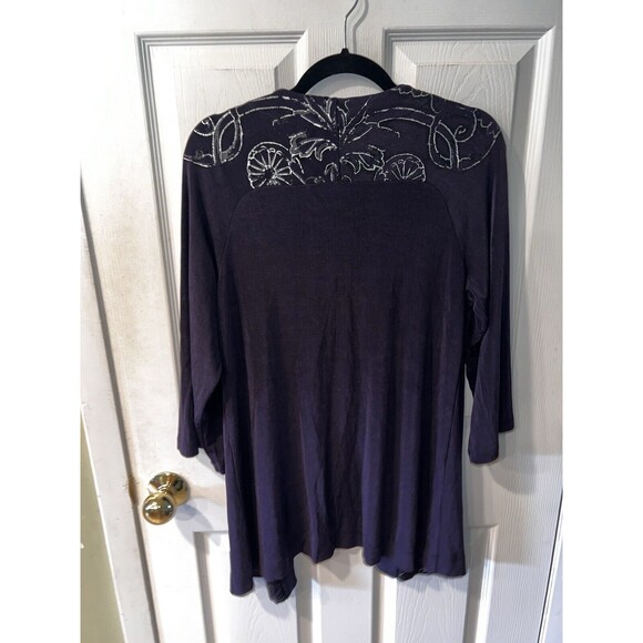 Chicos travelers Cardigan Womens 1/M Open Front Foil Alessa Slinky liquid Knit - Picture 5 of 6